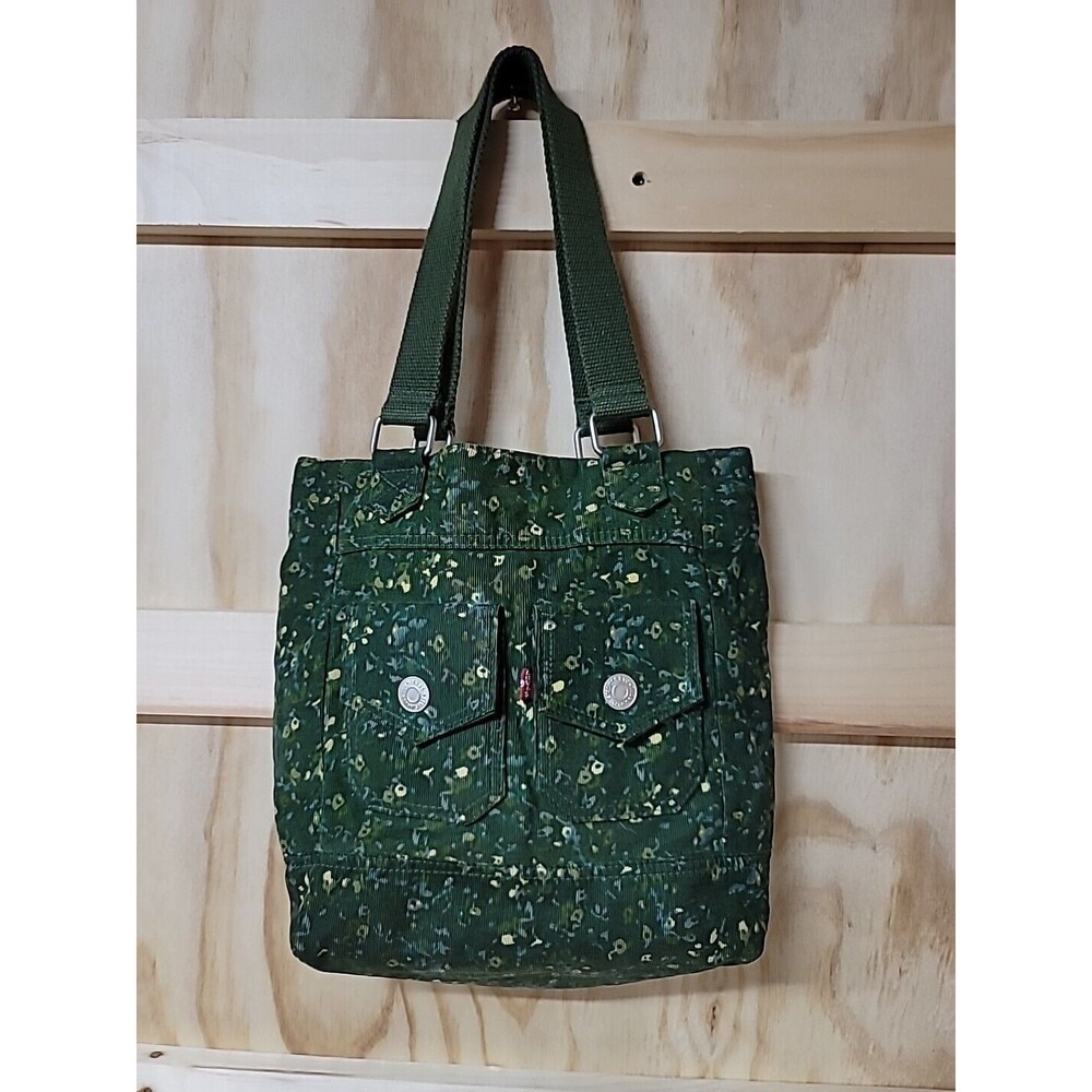 Vintage Levi's Corduroy Jeans Hand Bag / Purse Green with Flowersv- PreOwned